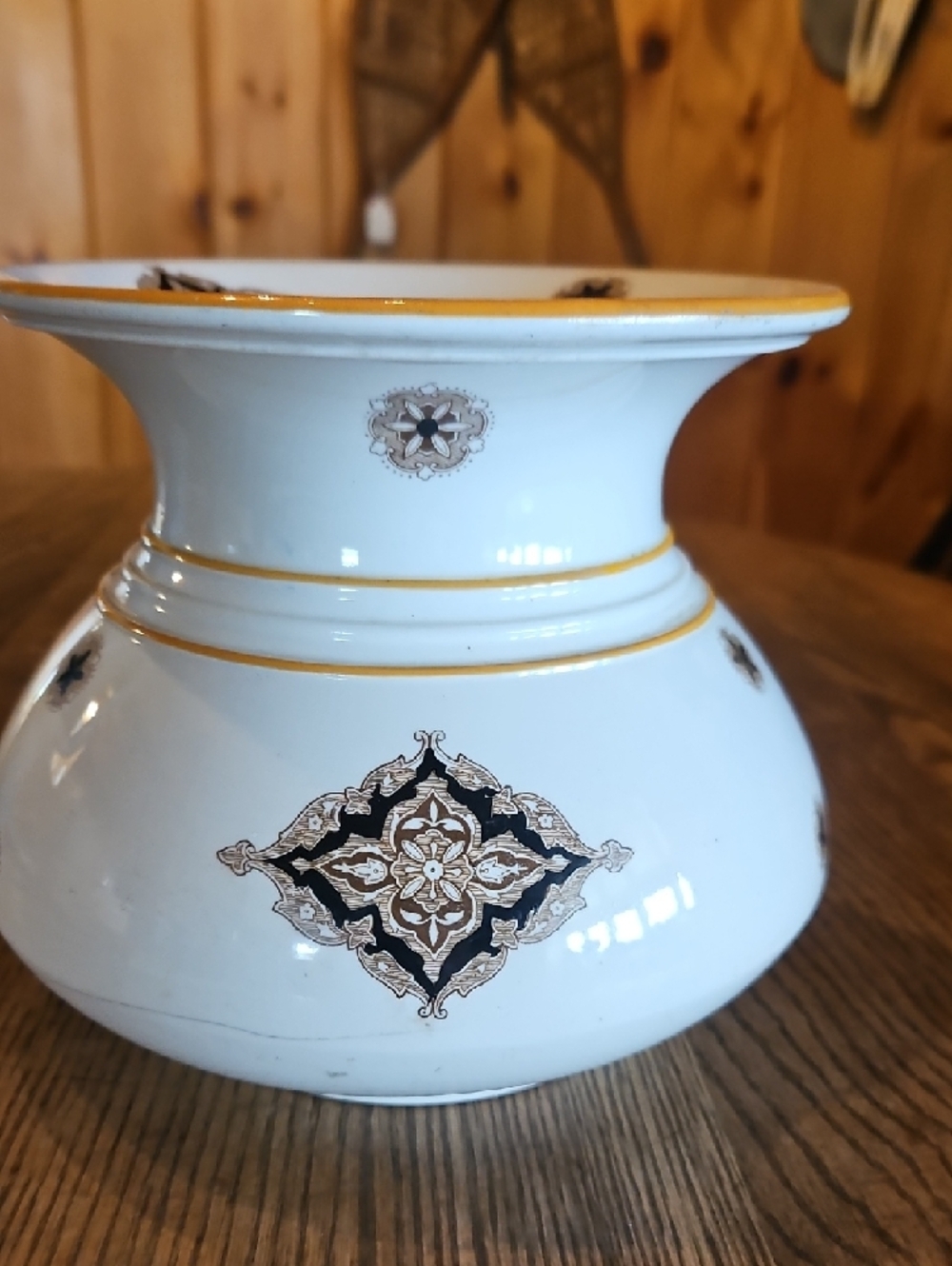 White Ceramic Decorative Vase with Gold Trim - Picture 2 of 14